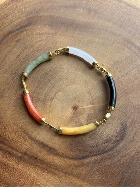 14K Gold & Multicolour Jade Bracelet - Women Jewelry